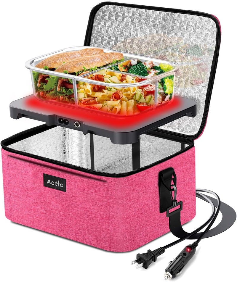 Aotto Portable Electric Lunch Box Food Heater, 12V/24V/110V 3-in-1 Car Food Warmer Heated Lunch Box for Adults, Cook, Reheat & Keep Meals Warm for Car, Truck, Travel, Work, Home - Pink - Image 1